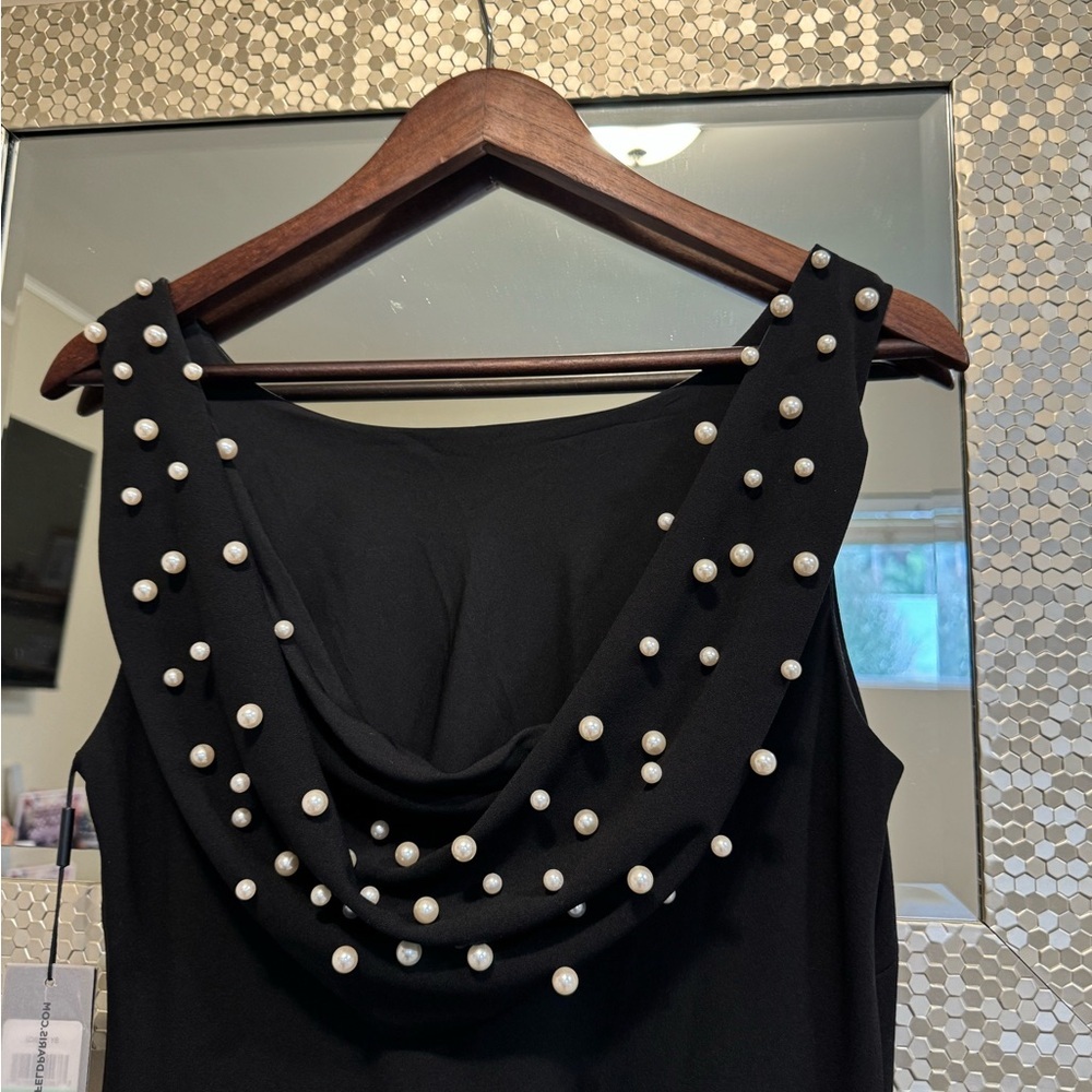 Karl Lagerfeld Elegant Black Pearl-Embellished Dress - Picture 5 of 11